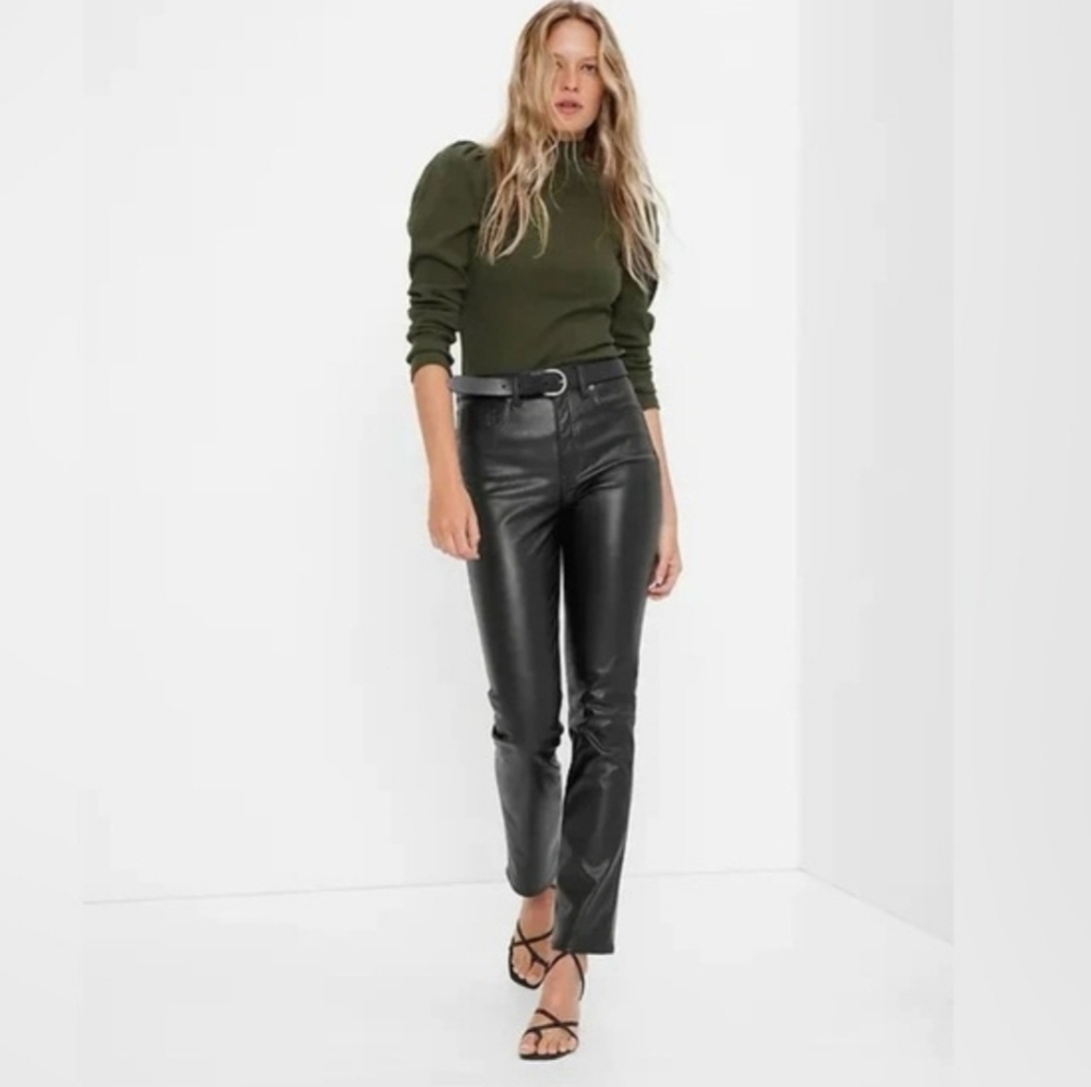 GAP Vintage Slim High Rise Faux Leather Pants 12 Short Black 90s Minimalist